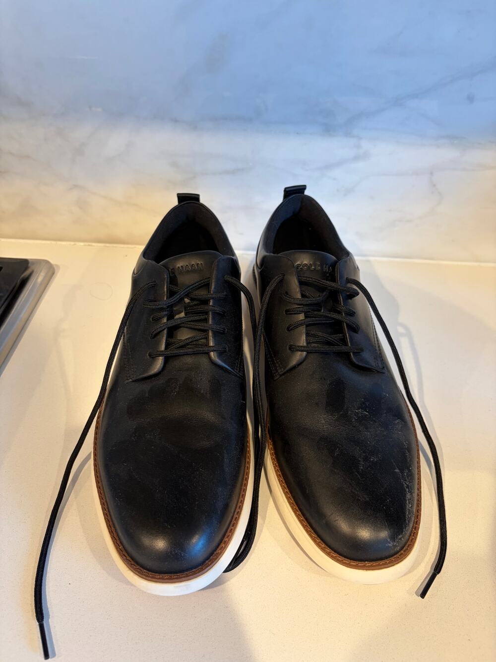 Cole Haan Grand Derby Black Leather White Sole Men's 12M